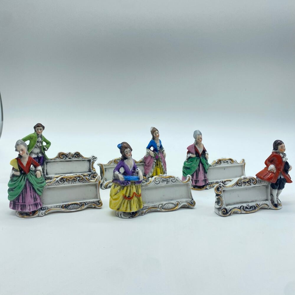 Erphila Porcelain Victorian Figure Nameplates Tablescape Germany Set of 6